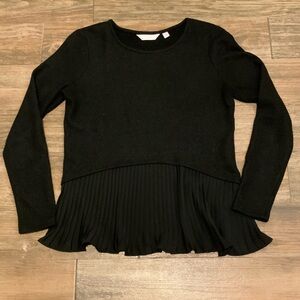 LC Lauren Conrad XS Black Crew Neck Sweater bottom pleated design long sleeve